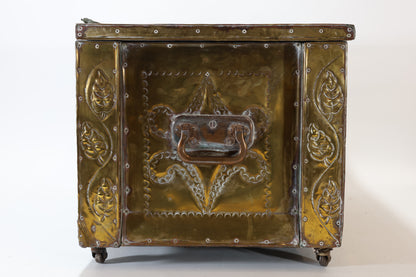 Russian Brass-Clad Storage Trunk with Repoussé Decoration