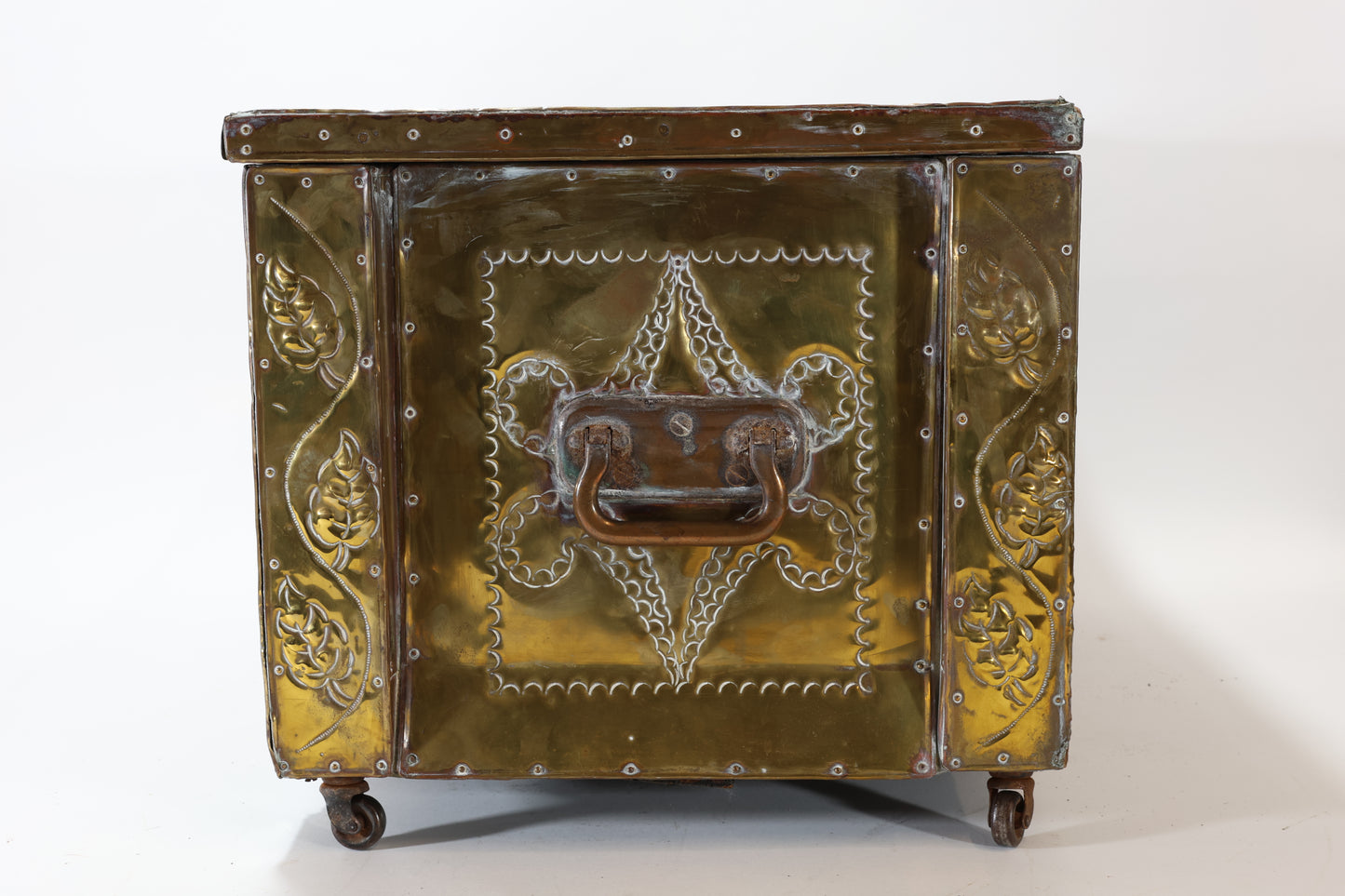 Russian Brass-Clad Storage Trunk with Repoussé Decoration