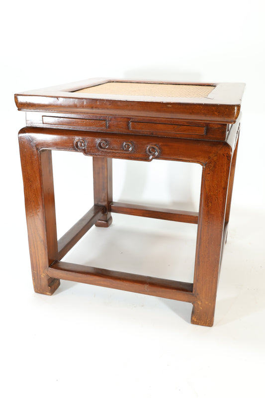 19th C. Chinese Hardwood Table with Rattan Top