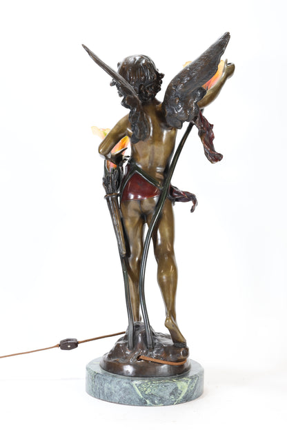 After Moreau Art Nouveau Bronze and Glass Figural Lamp