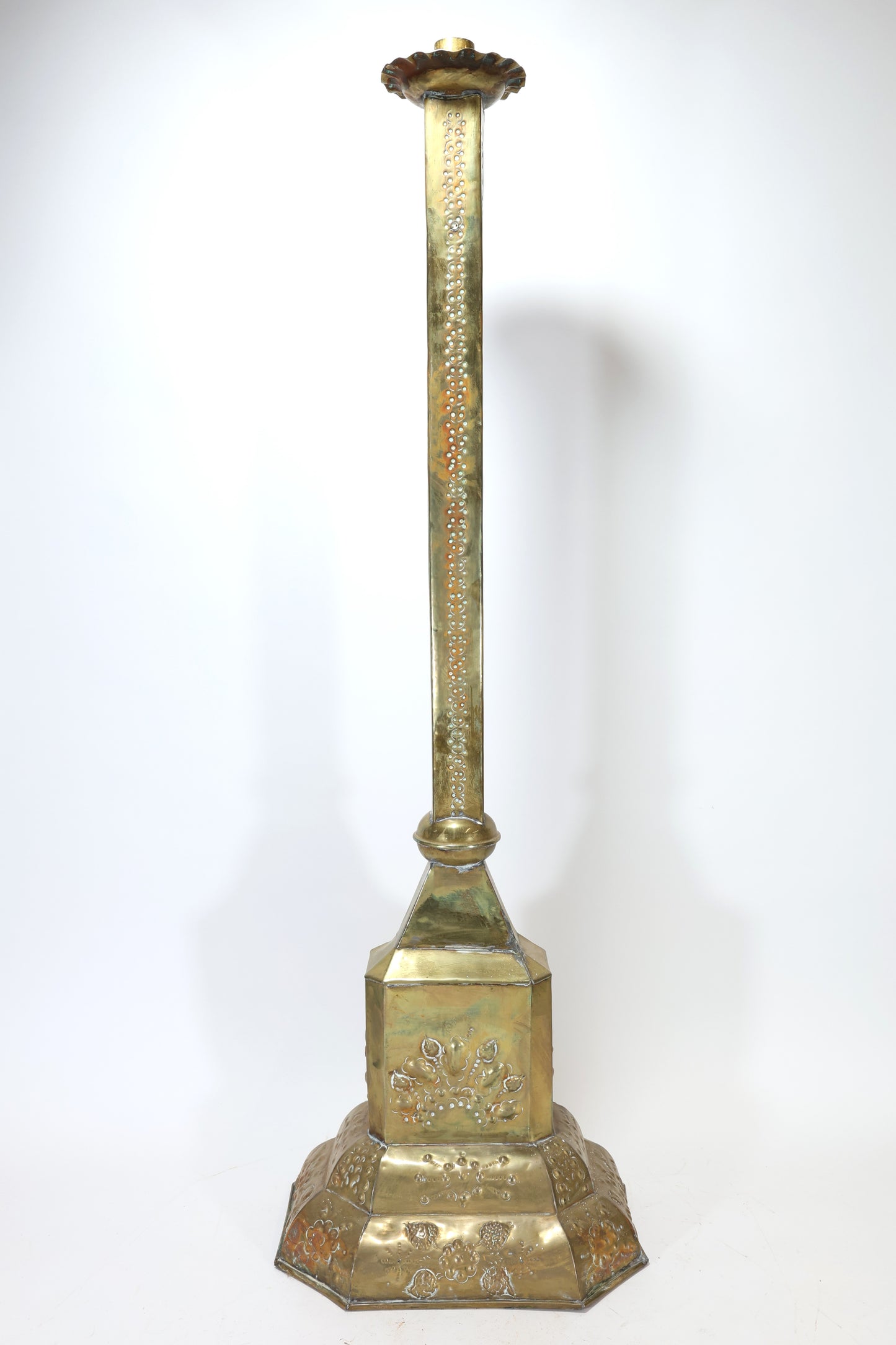 A Massive Brass Floor Lamp with Pierced Decoration