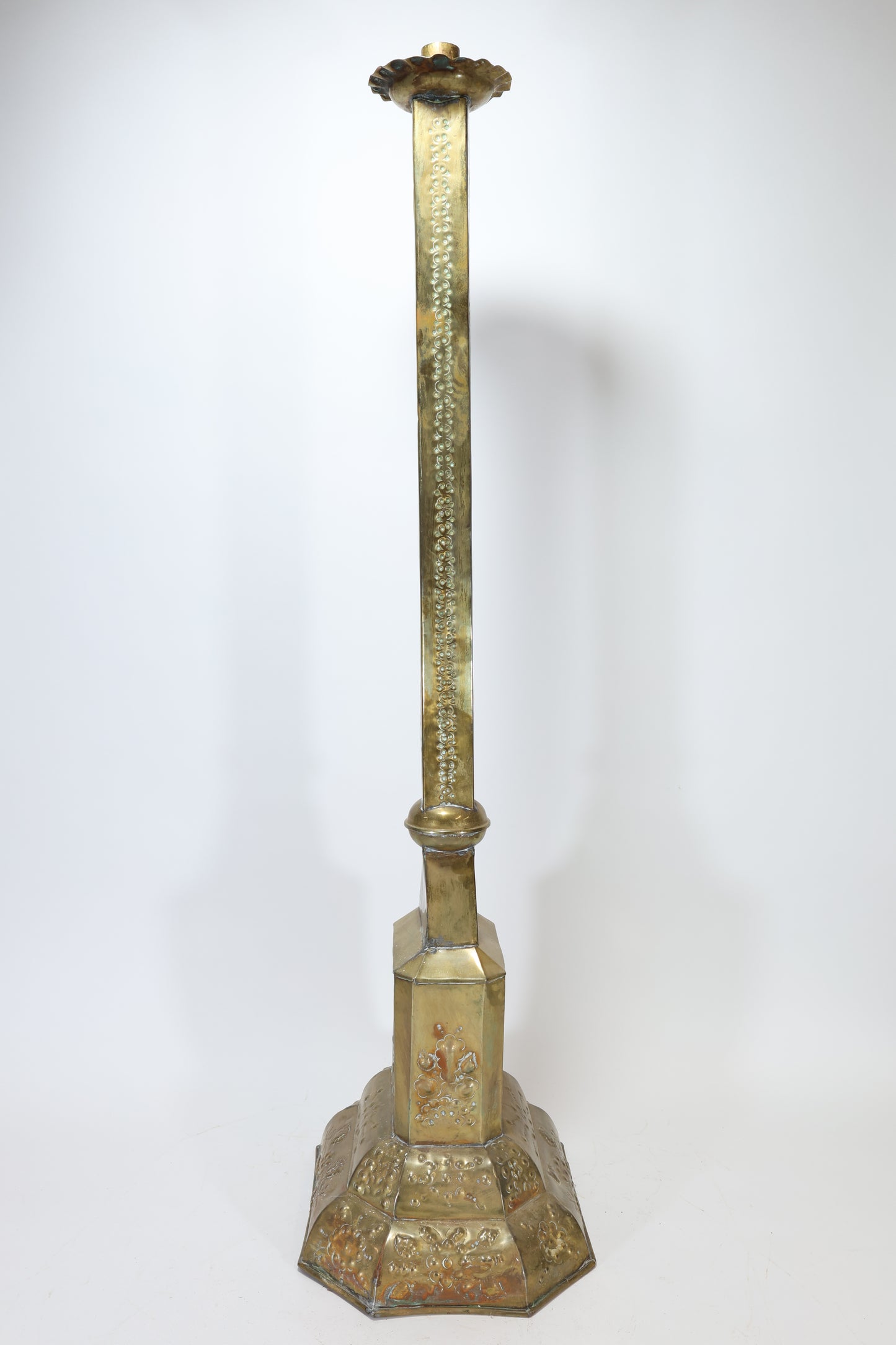 A Massive Brass Floor Lamp with Pierced Decoration