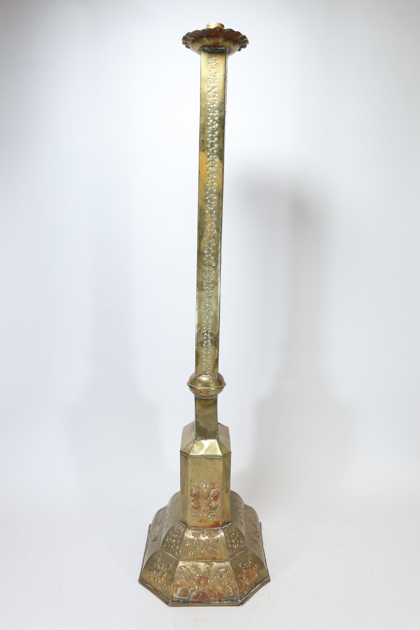 A Massive Brass Floor Lamp with Pierced Decoration