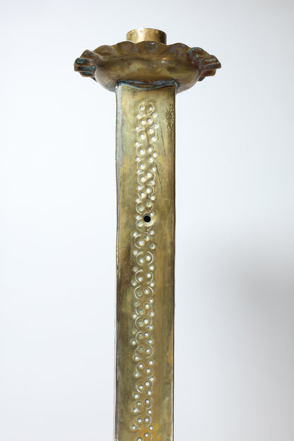 A Massive Brass Floor Lamp with Pierced Decoration