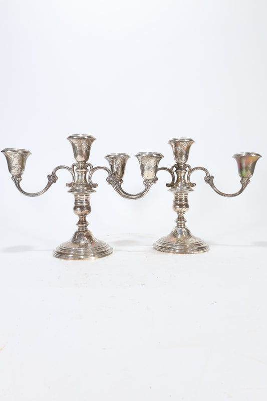 Pair of Gorham Sterling Silver Three-Light Candelabra