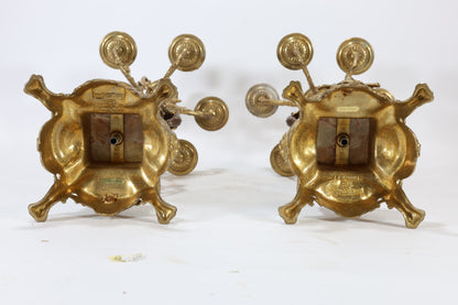 Pair of Italian Gilt Bronze and Marble Seven-Light Candelabra