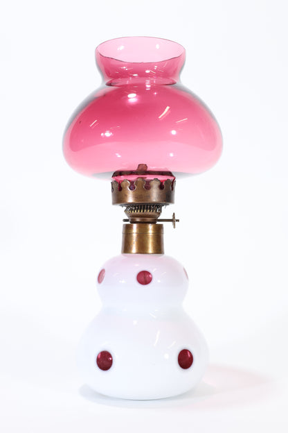 Cranberry and Opalescent Glass Kerosene Lamp