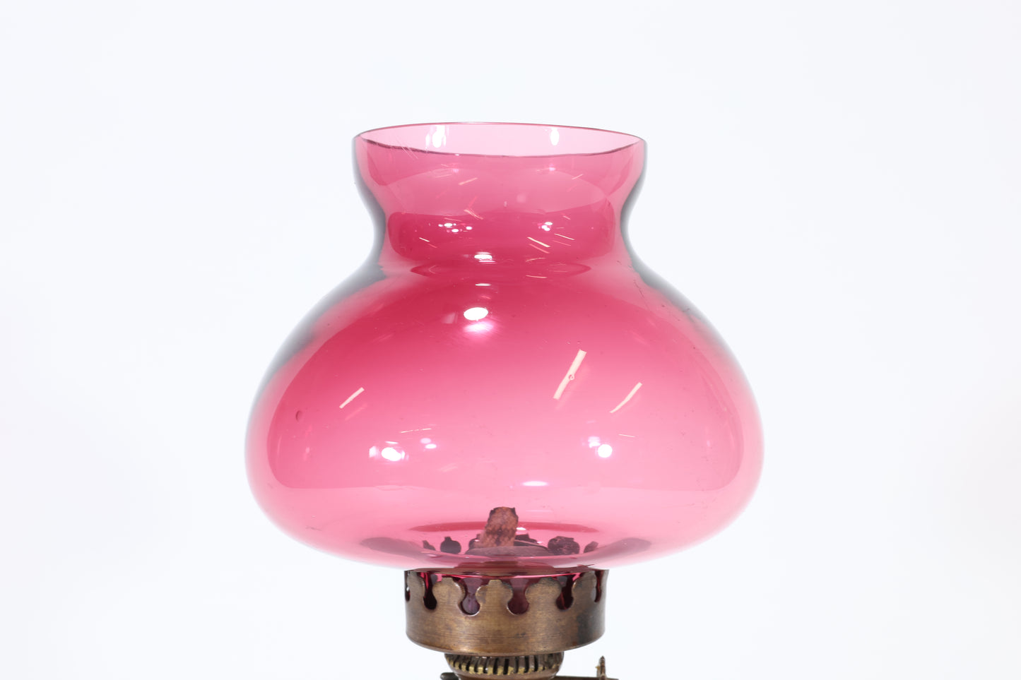 Cranberry and Opalescent Glass Kerosene Lamp