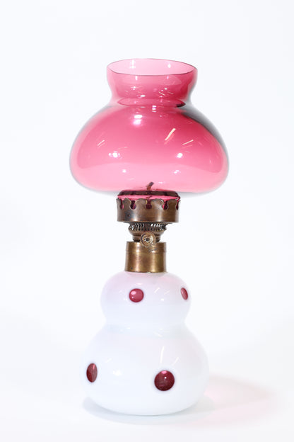 Cranberry and Opalescent Glass Kerosene Lamp