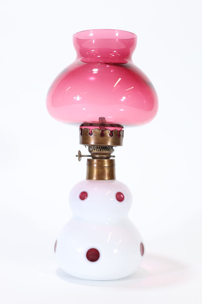 Cranberry and Opalescent Glass Kerosene Lamp