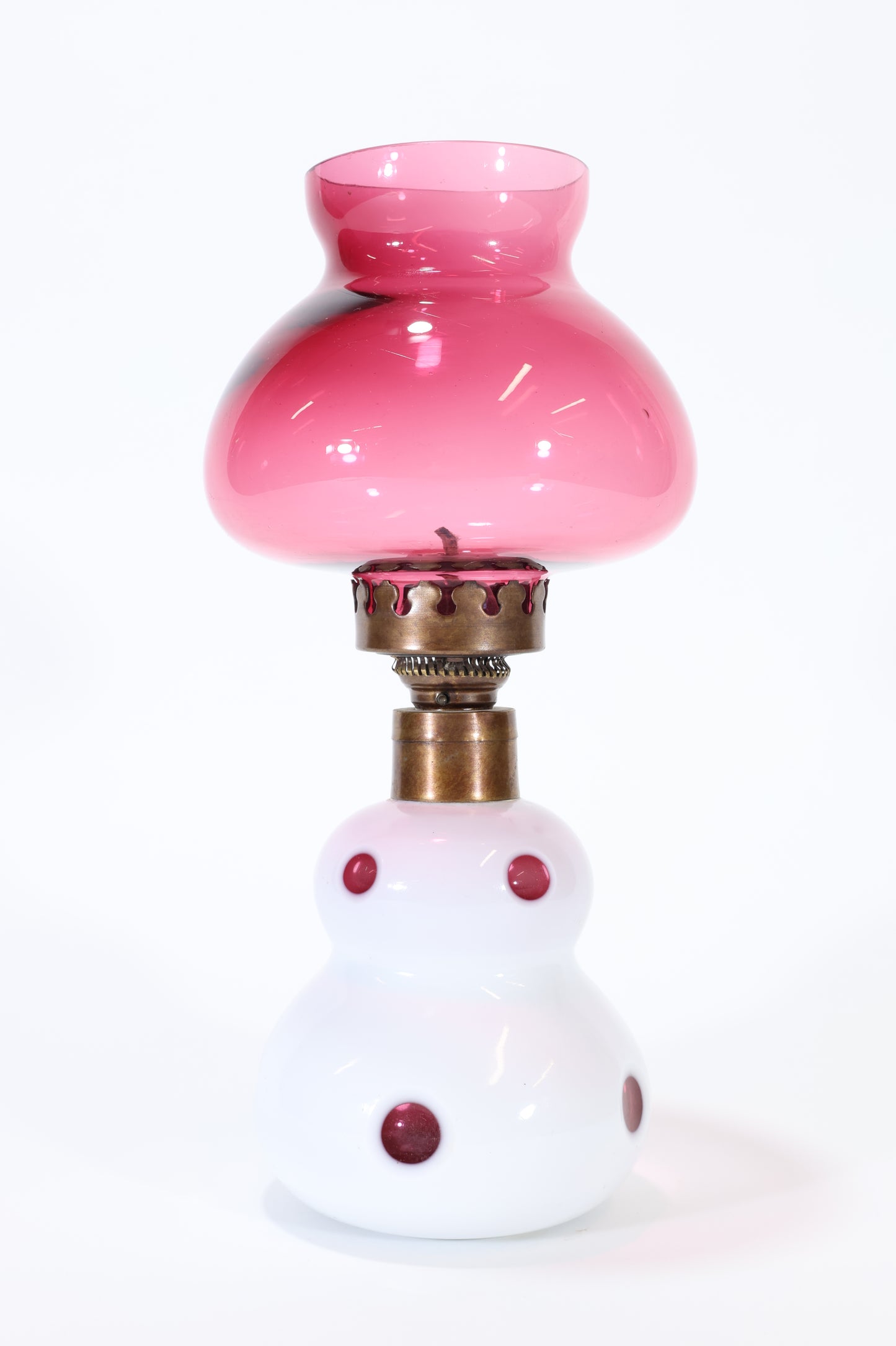 Cranberry and Opalescent Glass Kerosene Lamp